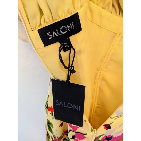 NWT SALONI olivia yellow floral midi dress yellow - Picture 12 of 12